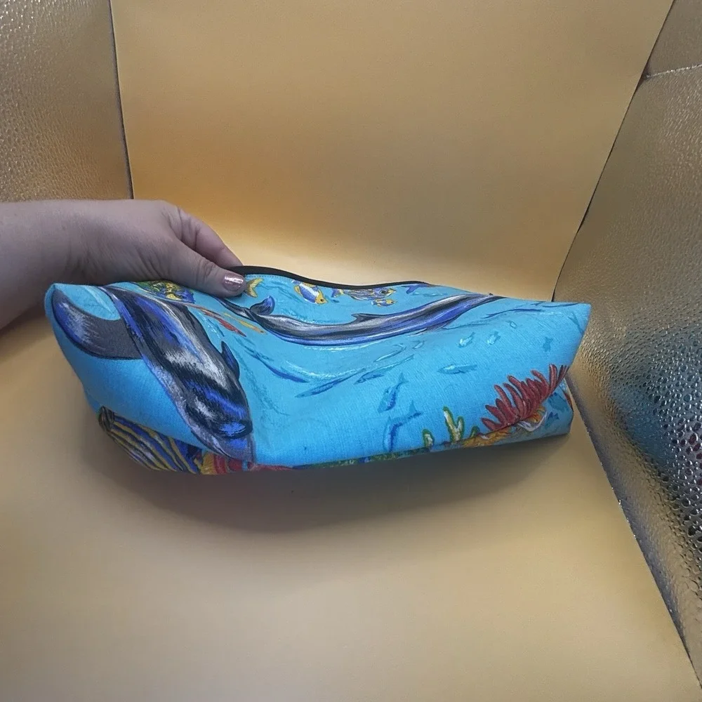 Beach Coral Fish Underwater Theme Make Up Toiletry Bag Zip vibrant blue clean
